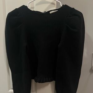 Promesa Black Women's Ribbed Sweater with Puff Sleeves